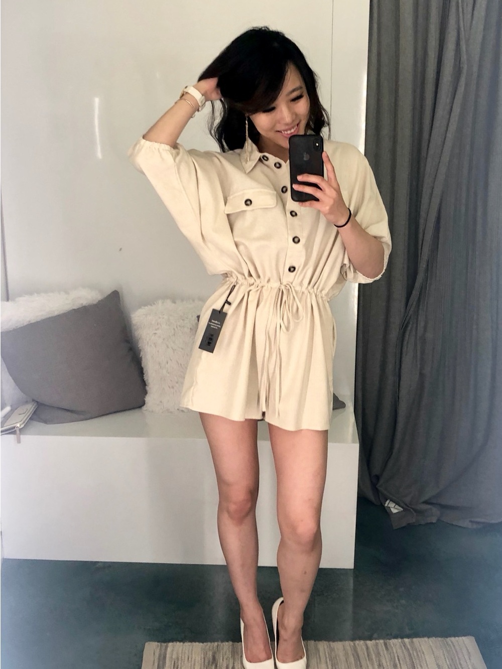 VICI Beige Short-Sleeve Utility Romper